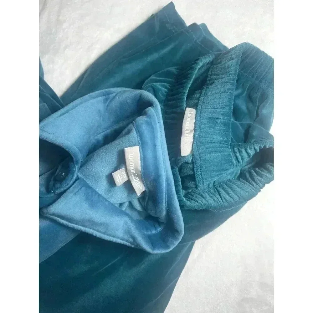 Woman Within Teal Velour Track Suit Pants- 1X 22/24 Top 2X Bottoms